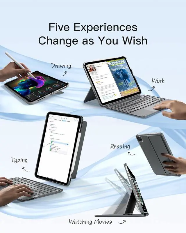 Alt view image 7 of 7 - Keyboard Case for iPad 11th/10th Gen Case with Keyboard,for iPad 10th(10.9")/11th Gen(2025 A16),Air 11" M3/M2,Air 6/5/4th,Pro 11 4/3/2/1th,Ultralight Detachable Keyboard with Touchpad, AceTouch Gray