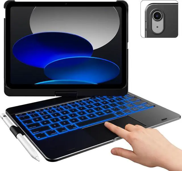 Main image of Touch iPad 10th Generation Case with Keyboard (10.9", 2022) & iPad 11th (A16, 2025) - 360° Rotatable, 11-Color Backlight,Multi-Touch Trackpad, Thin & Light (Black)