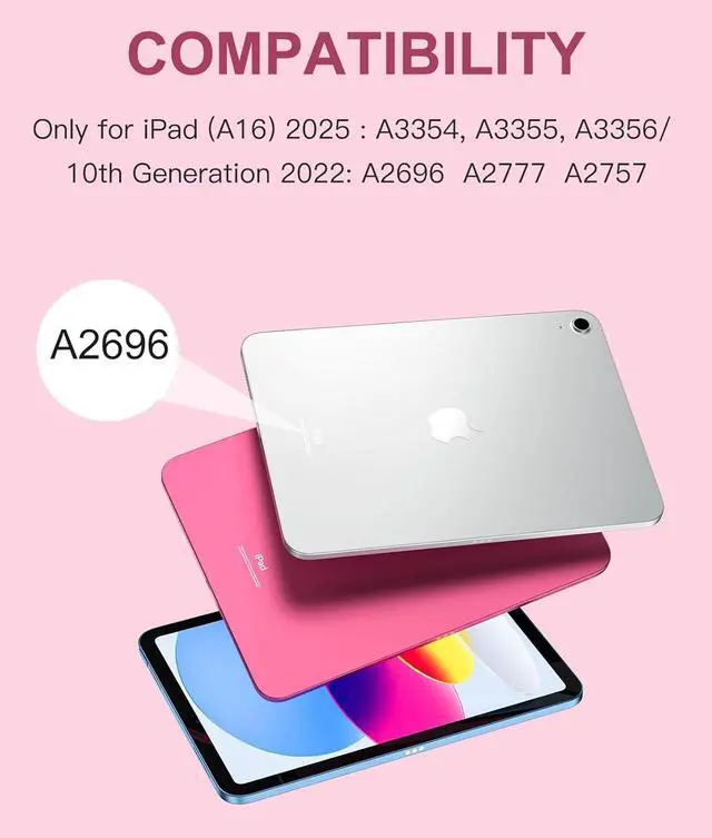 Alt view image 2 of 7 - Compatible for iPad 11th 10th Generation Case with Keyboard, Folio Cover with Pencil Holder, Multi-Touch Trackpad, 7 Color Backlit, Detachable Keyboard for iPad (A16) 11th/10th Gen (Pink)
