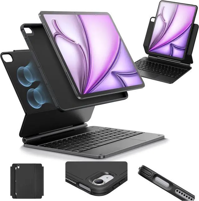 Main image of iPad Air 13 Inch Case Keyboard (M3/M2, 2025/2024), Easy-Set Magnetic Stand, Portrait/Landscape Mode, Removable Case with Multi-Touch Trackpad, Rebound 360 Series, Black