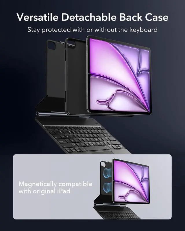 Alt view image 4 of 7 - iPad Air 13 Inch Case Keyboard (M3/M2, 2025/2024), Easy-Set Magnetic Stand, Portrait/Landscape Mode, Removable Case with Multi-Touch Trackpad, Rebound 360 Series, Black