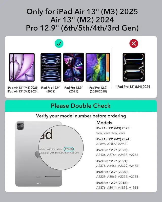 Alt view image 2 of 7 - iPad Air 13 Inch Case Keyboard (M3/M2, 2025/2024) & iPad Pro 12.9 inch (3/4/5/6th Gen) Magic Keyboard, Easy-Set Floating Cantilever Stand, Precision Multi-Touch Trackpad, Rebound Series, Black