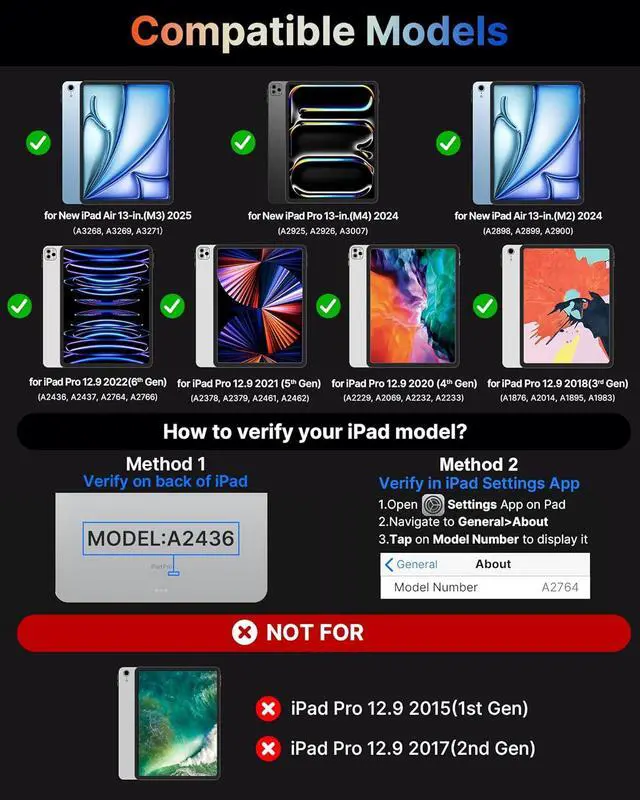 Alt view image 2 of 7 - Touch Case with Keyboard for iPad Pro 13-inch(M4, 2024), iPad Air 13-inch(M3, 2025/M2, 2024) & iPad Pro 12.9(6th/5th/4th/3rd Gen), Trackpad, 360° Rotatable, 11-Colors Backlit, Space Black