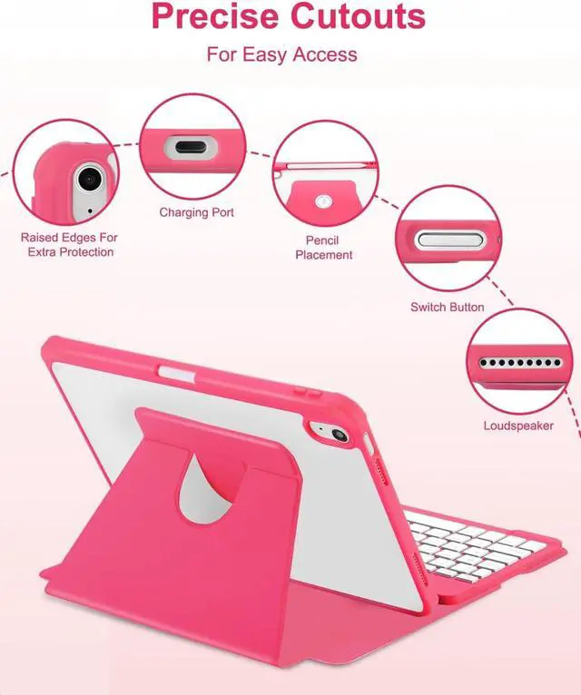 Alt view image 7 of 7 - Case with Keyboard for iPad 11th 10th Generation 11/10.9 inch,Rainbow Backlit Detachable Keypad Rotatable Magnetic Cover with Pencil Holder for iPad 11 A16 2025 10 Gen 2022 Watermelon Red