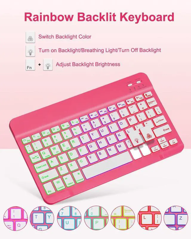 Alt view image 6 of 7 - Case with Keyboard for iPad 11th 10th Generation 11/10.9 inch,Rainbow Backlit Detachable Keypad Rotatable Magnetic Cover with Pencil Holder for iPad 11 A16 2025 10 Gen 2022 Watermelon Red