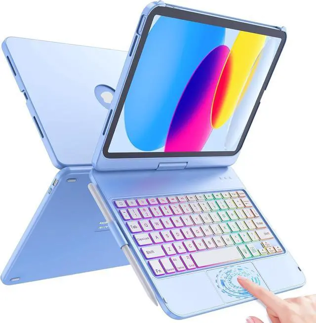 Main image of Touch Keyboard Case for iPad (A16) 11th Generation 11 inch 2025&10th Gen 10.9 inch 2022, 360° Rotate for iPad 10th Generation Case with Keyboard, Backlit Keyboard Case with Pencil Holder, Blue
