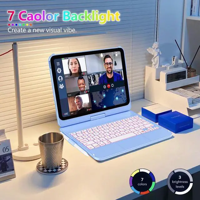 Alt view image 5 of 7 - Touch Keyboard Case for iPad (A16) 11th Generation 11 inch 2025&10th Gen 10.9 inch 2022, 360° Rotate for iPad 10th Generation Case with Keyboard, Backlit Keyboard Case with Pencil Holder, Blue