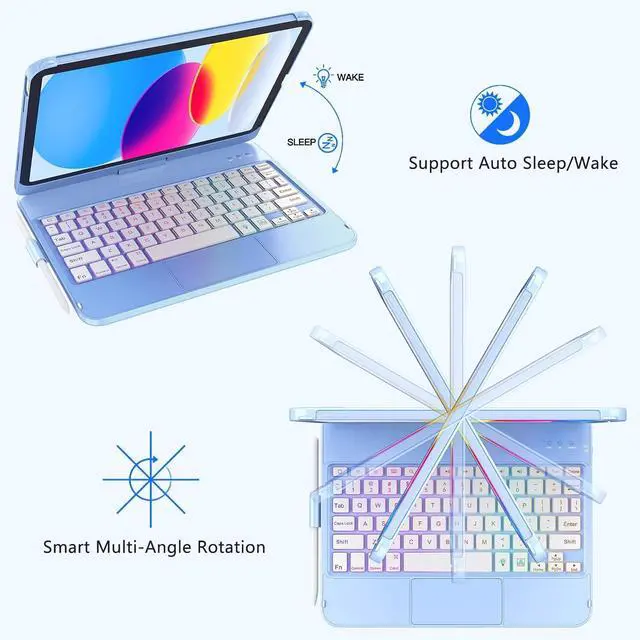 Alt view image 7 of 7 - Touch Keyboard Case for iPad (A16) 11th Generation 11 inch 2025&10th Gen 10.9 inch 2022, 360° Rotate for iPad 10th Generation Case with Keyboard, Backlit Keyboard Case with Pencil Holder, Blue