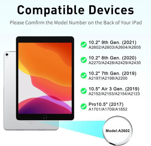 Alt view image 2 of 7 - 9th Generation Keyboard Case for iPad 10.2 Inch 8th 7th (2021/2020/2019) - Pro 10.5 inch Air 3rd 2017 2019, Wireless Detachable Removable Magnetic Cover Shell with Pen Holder, Black