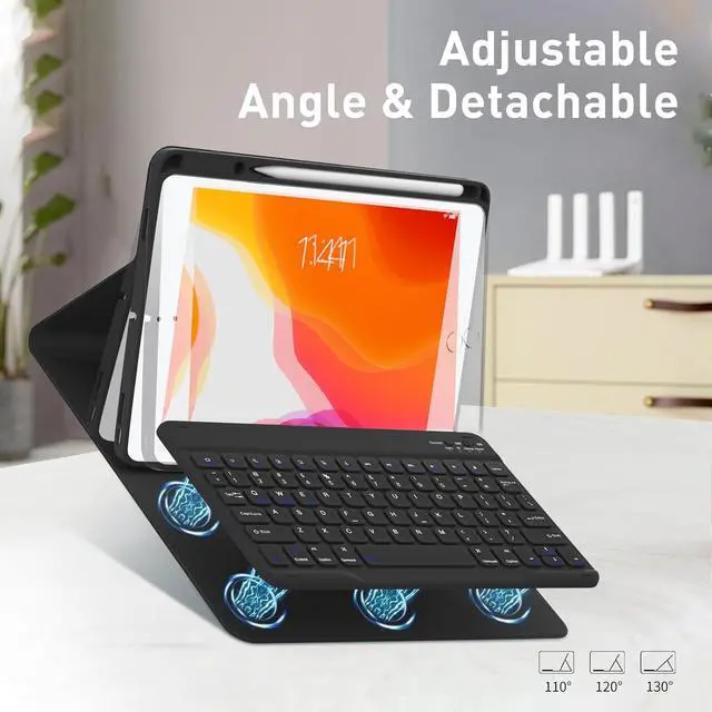 Alt view image 3 of 7 - 9th Generation Keyboard Case for iPad 10.2 Inch 8th 7th (2021/2020/2019) - Pro 10.5 inch Air 3rd 2017 2019, Wireless Detachable Removable Magnetic Cover Shell with Pen Holder, Black