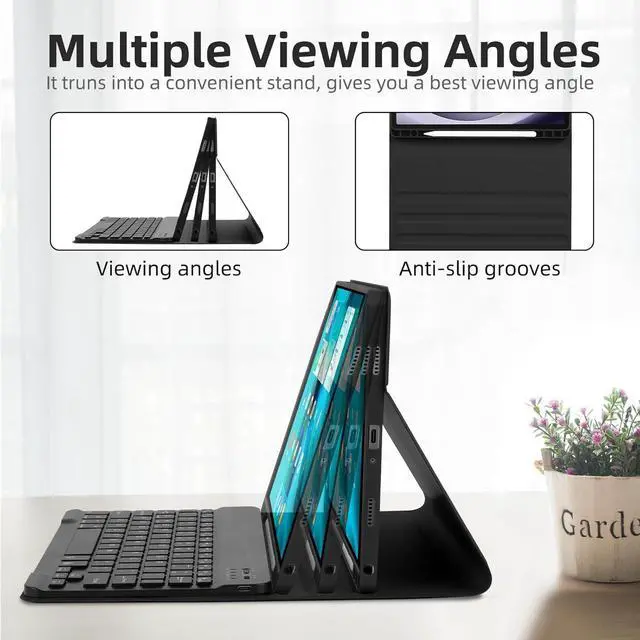 Alt view image 4 of 7 - Case with Keyboard for  Galaxy Tab A9 Plus 11 inch (SM-X210/X215/X216/X218) 7 Color Rainbow Backlight Detachable USB-C Keyboard Magnetic Case with Pen Slot for Tablet A9+ 5G Black