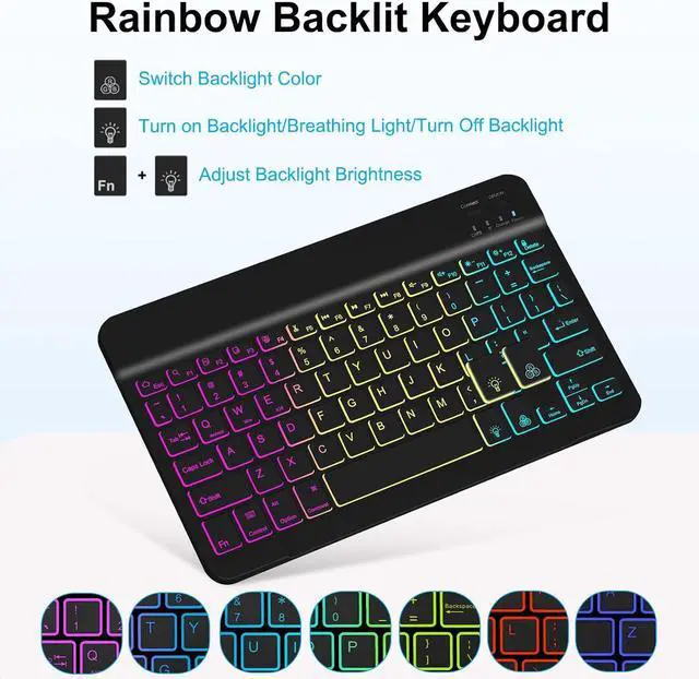 Alt view image 5 of 7 - Case with Keyboard for  Galaxy Tab A9 Plus 11 inch (SM-X210/X215/X216/X218) 7 Color Rainbow Backlight Detachable USB-C Keyboard Magnetic Case with Pen Slot for Tablet A9+ 5G Black