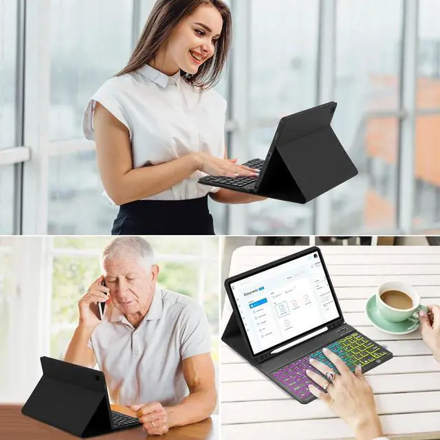 Alt view image 7 of 7 - Case with Keyboard for  Galaxy Tab A9 Plus 11 inch (SM-X210/X215/X216/X218) 7 Color Rainbow Backlight Detachable USB-C Keyboard Magnetic Case with Pen Slot for Tablet A9+ 5G Black