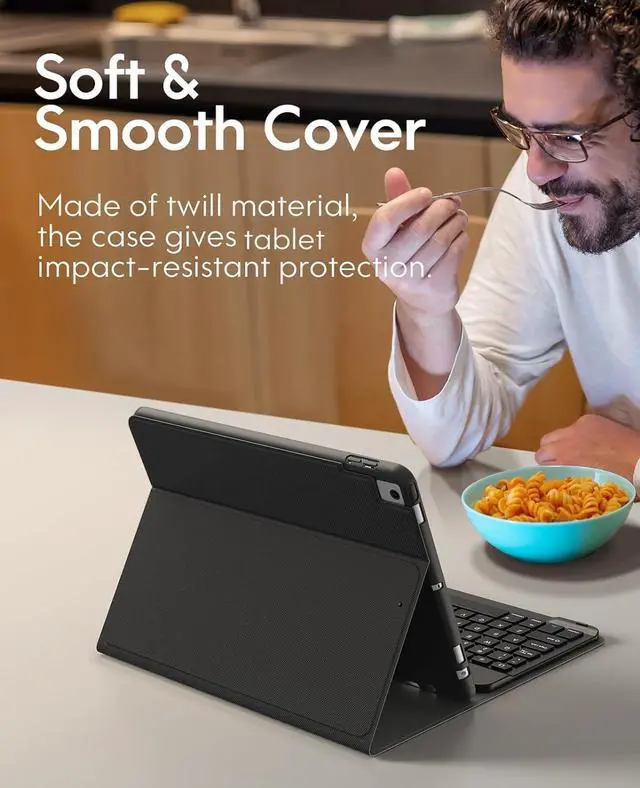 Alt view image 7 of 7 - Keyboard Case for iPad 9th Generation 2021 10.2 Inch, Detachable Wireless with Pencil Holder Stand Folio Keyboard Cover for iPad 9th Gen/8th Gen/7th Gen 10.2" (Black)