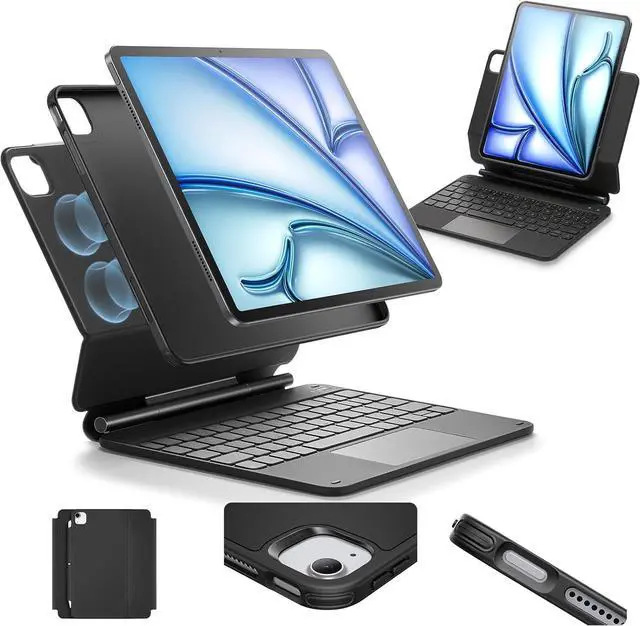 Main image of iPad Air 11 Inch Case with Keyboard (M3/M2, 2025/2024) & iPad Pro 11/Air 5th/4th Gen Keyboard, Easy-Set Magnetic Stand, Portrait/Raised Modes, with Removable Protective Case, Black