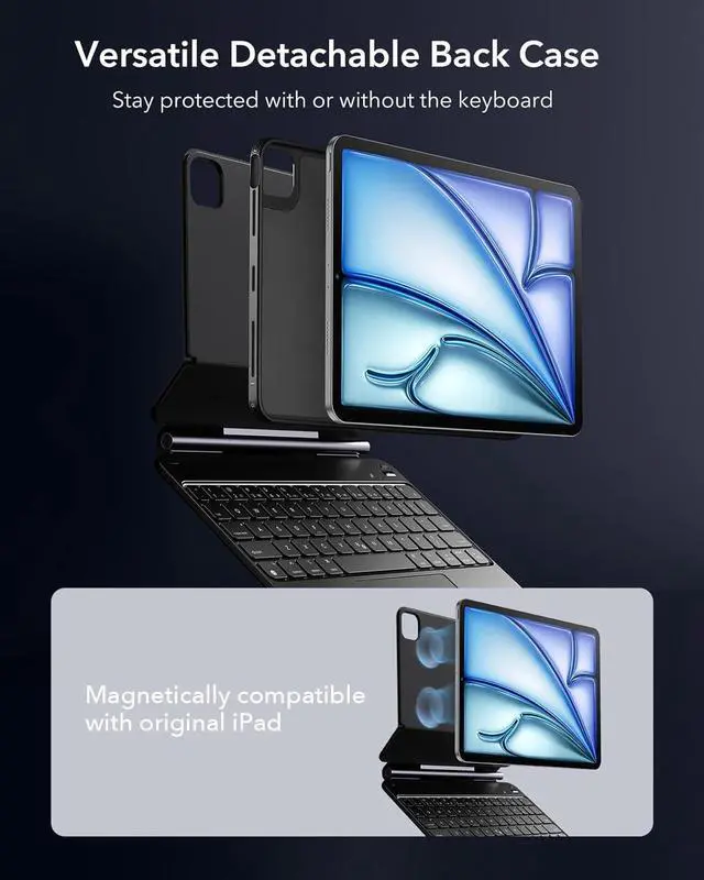 Alt view image 5 of 7 - iPad Air 11 Inch Case with Keyboard (M3/M2, 2025/2024) & iPad Pro 11/Air 5th/4th Gen Keyboard, Easy-Set Magnetic Stand, Portrait/Raised Modes, with Removable Protective Case, Black