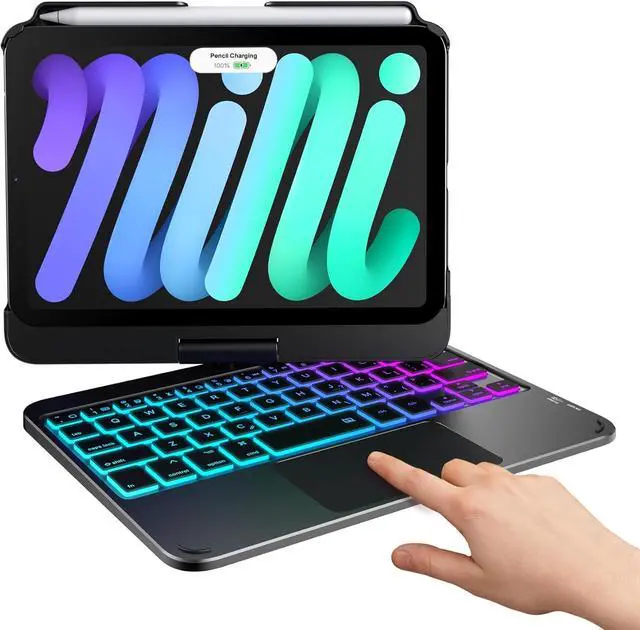 Main image of Keyboard Case for iPad Mini 7 (2024) & Mini 6 (2021) - Wireless Case with Keyboard for iPad Mini 7th 6th Generation 8.3" - 10 Colors Backlit Keyboard Cover with Trackpad - Black