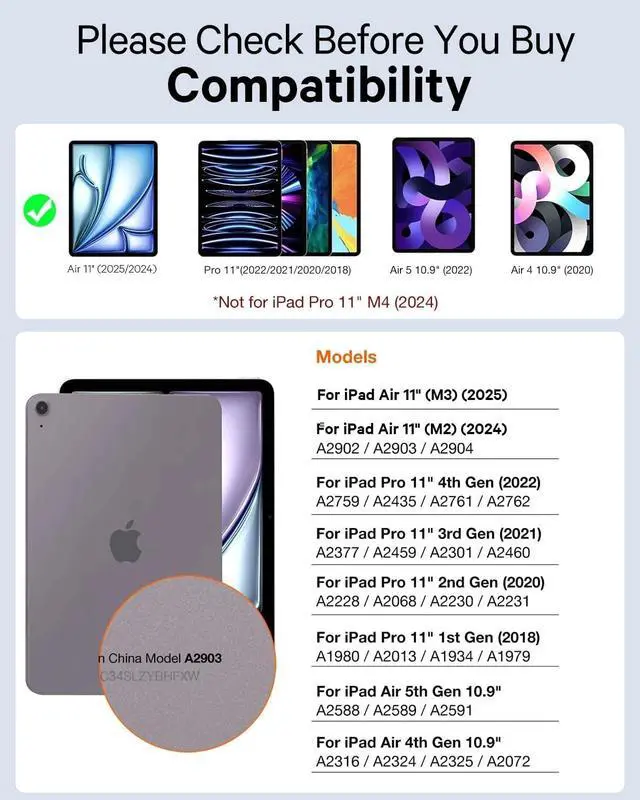 Alt view image 2 of 7 - for iPad Air 11 Inch Case with Keyboard M3/M2 (2025/2024), 7-Color Backlight, Multi-Touch Trackpad, 2 Wireless Channels, for iPad Pro 11 (4th/3rd/2nd/1st Gen) & iPad Air 5th & 4th Gen, Black