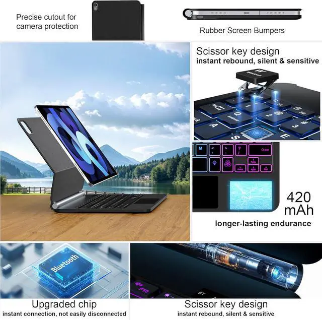 Alt view image 4 of 7 - For iPad 10th & 11th (A16) Generation Case with Keyboard Magic-Style Magnetic Keyboard Case for iPad 11 inch 2025&10th Gen 10.9 inch, Multi-Touch Trackpad - Backlit - Floating Cantilever Stand