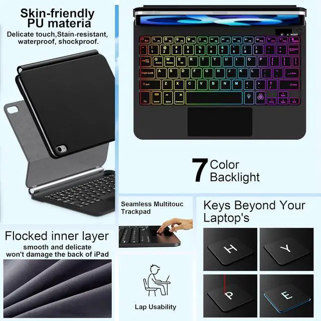 Alt view image 5 of 7 - For iPad 10th & 11th (A16) Generation Case with Keyboard Magic-Style Magnetic Keyboard Case for iPad 11 inch 2025&10th Gen 10.9 inch, Multi-Touch Trackpad - Backlit - Floating Cantilever Stand