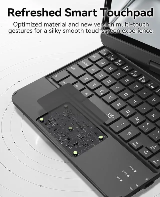 Alt view image 3 of 7 - Keyboard Case for iPad Mini 7 A17 Pro(2024) & Mini 6 (2021) 8.3", Touchpad Keyboard with 7 Color Backlit, Type-C Rechargeable, 360° Rotate Case for iPad Mini 7th/6th Generation, Black