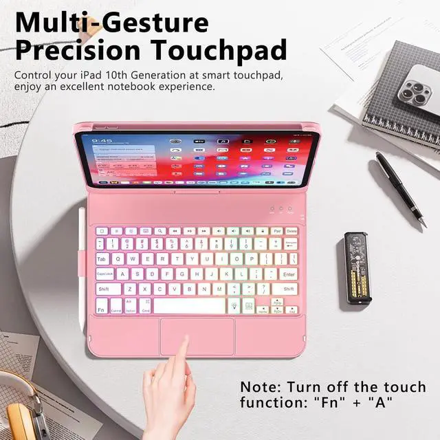 Alt view image 3 of 7 - Touch Keyboard Case for iPad (A16) 11th Generation 11 inch 2025&10th Gen 10.9 inch 2022, 360° Rotate for iPad 10th Generation Case with Keyboard, Backlit Keyboard Case with Pencil Holder, Pink