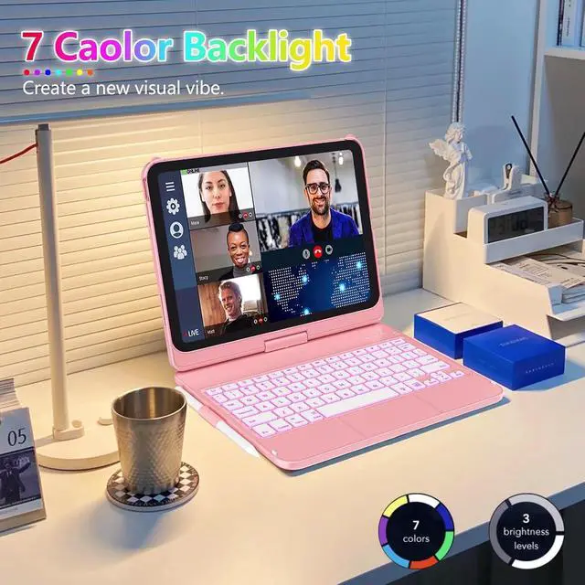 Alt view image 5 of 7 - Touch Keyboard Case for iPad (A16) 11th Generation 11 inch 2025&10th Gen 10.9 inch 2022, 360° Rotate for iPad 10th Generation Case with Keyboard, Backlit Keyboard Case with Pencil Holder, Pink