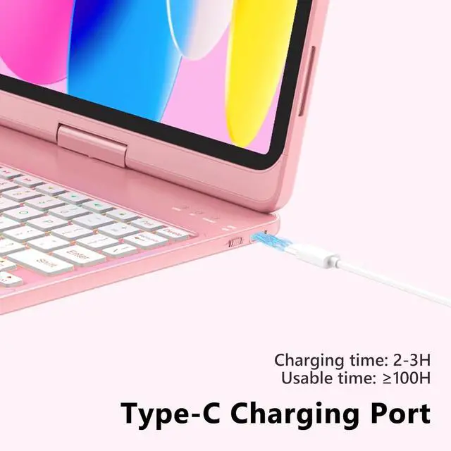 Alt view image 7 of 7 - Touch Keyboard Case for iPad (A16) 11th Generation 11 inch 2025&10th Gen 10.9 inch 2022, 360° Rotate for iPad 10th Generation Case with Keyboard, Backlit Keyboard Case with Pencil Holder, Pink