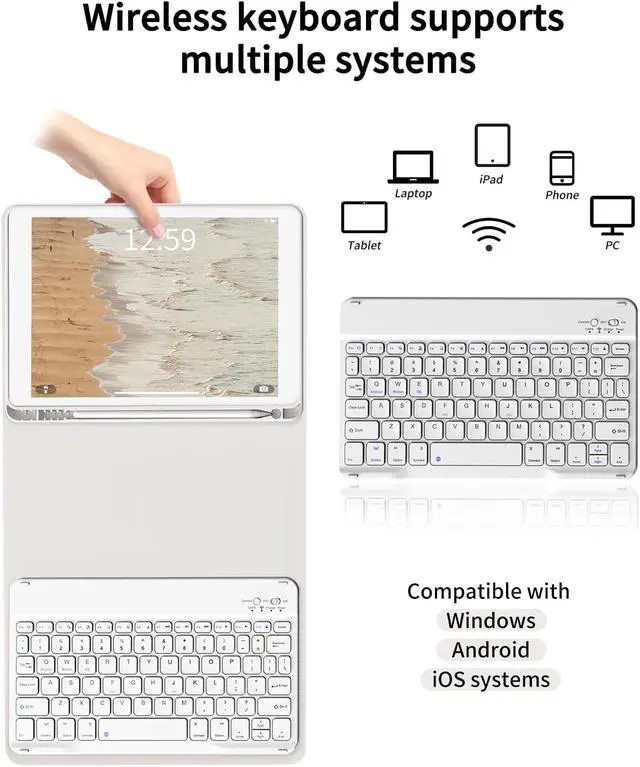 Alt view image 7 of 7 - Keyboard Case Case with Keyboard for iPad 9th/8th/7th Generation 10.2 inch 2021/2020/2019 Detachable Wireless Bluetooth Keyboard Cover Thin & Light with Left Side Pencil Holder Auto Wake/SleepGray
