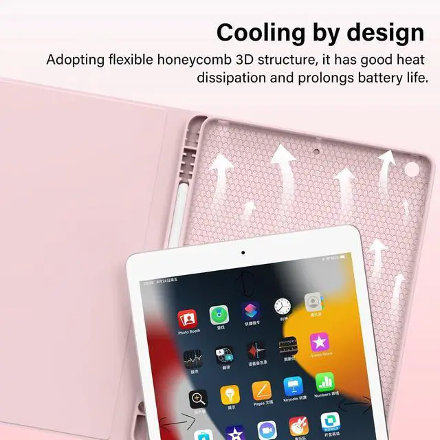 Alt view image 4 of 7 - Keyboard Case for iPad 9th/8th/7th Generation(2021/2020/2019), 10.2 inch iPad 9/8/7 Case with Keyboard, Auto Wake Sleep Cover with Pencil Holder, Pink