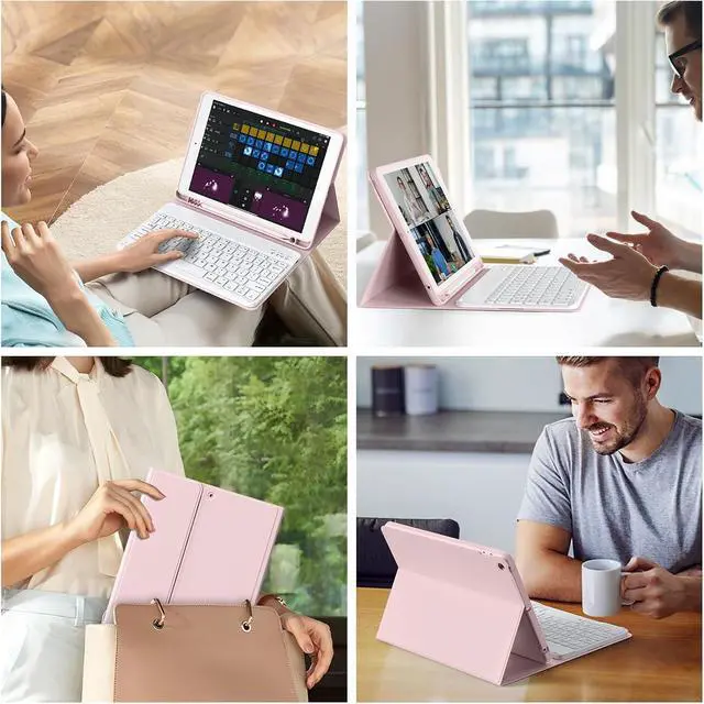 Alt view image 7 of 7 - Keyboard Case for iPad 9th/8th/7th Generation(2021/2020/2019), 10.2 inch iPad 9/8/7 Case with Keyboard, Auto Wake Sleep Cover with Pencil Holder, Pink