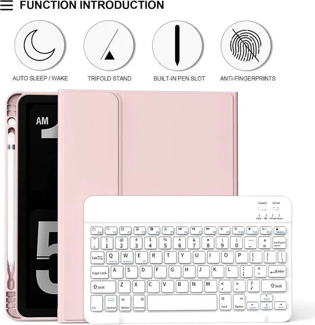 Alt view image 2 of 6 - Case for iPad 11th/10th Generation with Keyboard, 11 inch A16/10.9" iPad 10 Case (2025/2022) with Pencil Holder, Wireless Keyboard and Slim Lightweight Soft Cover Auto Wake/Sleep, Pink