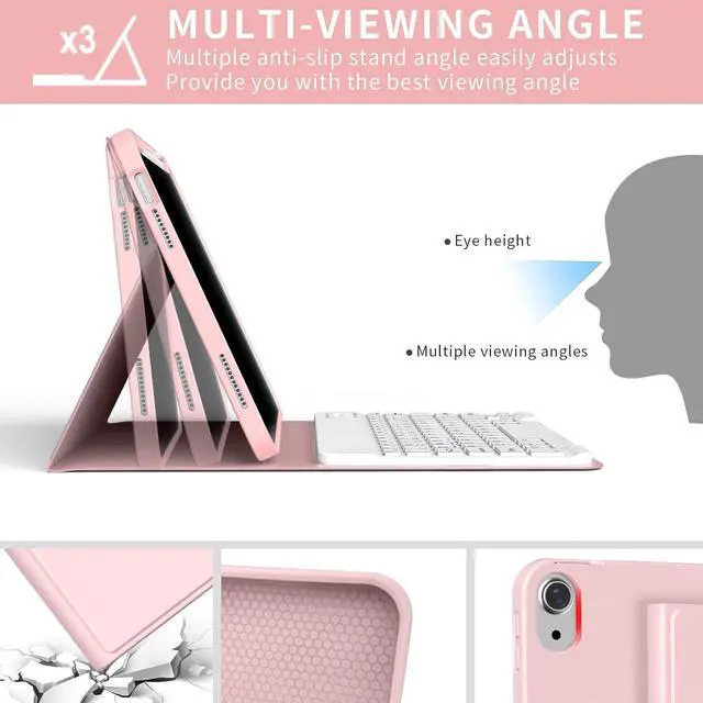 Alt view image 3 of 6 - Case for iPad 11th/10th Generation with Keyboard, 11 inch A16/10.9" iPad 10 Case (2025/2022) with Pencil Holder, Wireless Keyboard and Slim Lightweight Soft Cover Auto Wake/Sleep, Pink