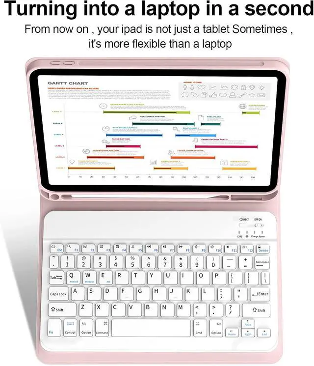 Alt view image 4 of 6 - Case for iPad 11th/10th Generation with Keyboard, 11 inch A16/10.9" iPad 10 Case (2025/2022) with Pencil Holder, Wireless Keyboard and Slim Lightweight Soft Cover Auto Wake/Sleep, Pink