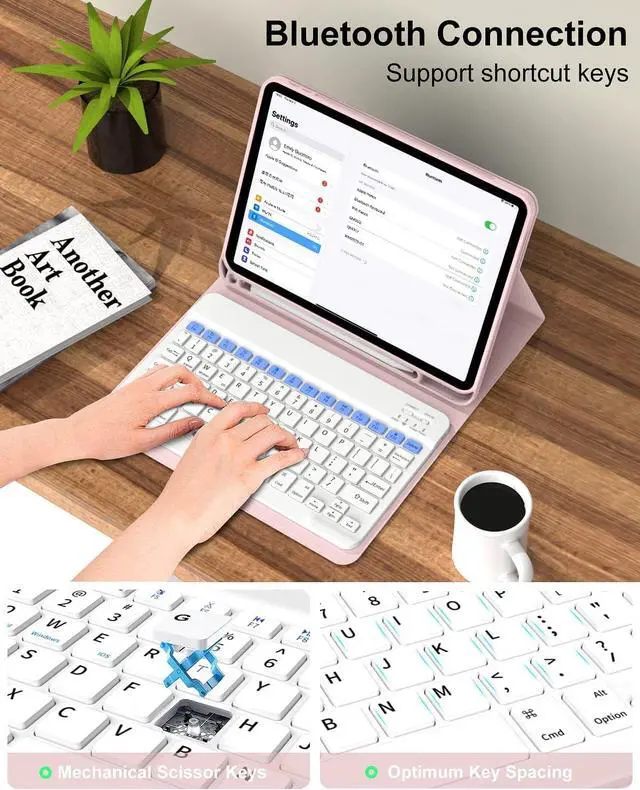 Alt view image 5 of 6 - Case for iPad 11th/10th Generation with Keyboard, 11 inch A16/10.9" iPad 10 Case (2025/2022) with Pencil Holder, Wireless Keyboard and Slim Lightweight Soft Cover Auto Wake/Sleep, Pink