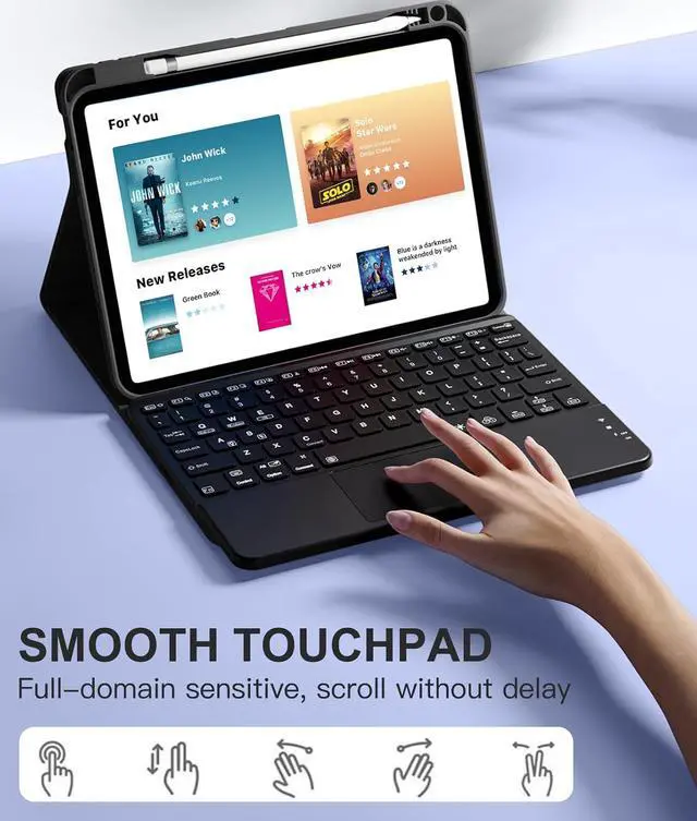 Alt view image 3 of 7 - Compatible for iPad 11th 10th Generation Case with Keyboard, Folio Cover with Pencil Holder, Multi-Touch Trackpad, 7 Color Backlit, Detachable Keyboard for iPad (A16) 11th/10th Gen (Black)