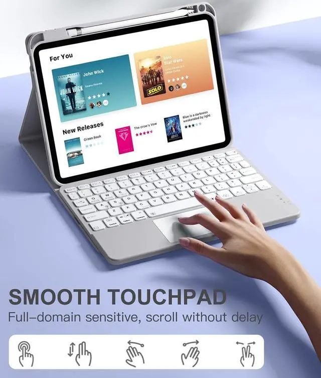 Alt view image 3 of 7 - Compatible for iPad 11th 10th Generation Case with Keyboard, Folio Cover with Pencil Holder, Multi-Touch Trackpad, 7 Color Backlit, Detachable Keyboard for iPad (A16) 11th/10th Gen (Gray)