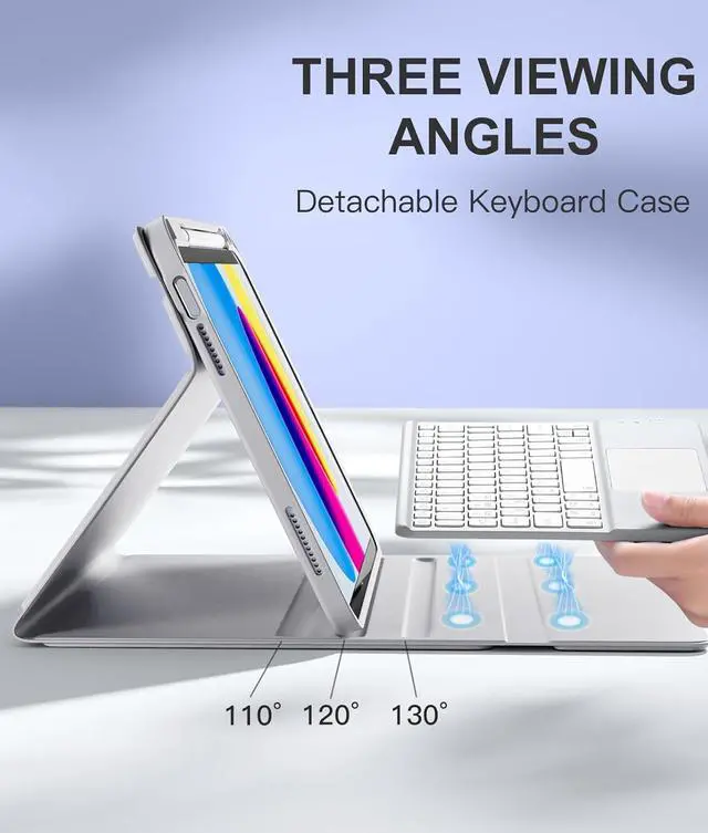 Alt view image 4 of 7 - Compatible for iPad 11th 10th Generation Case with Keyboard, Folio Cover with Pencil Holder, Multi-Touch Trackpad, 7 Color Backlit, Detachable Keyboard for iPad (A16) 11th/10th Gen (Gray)