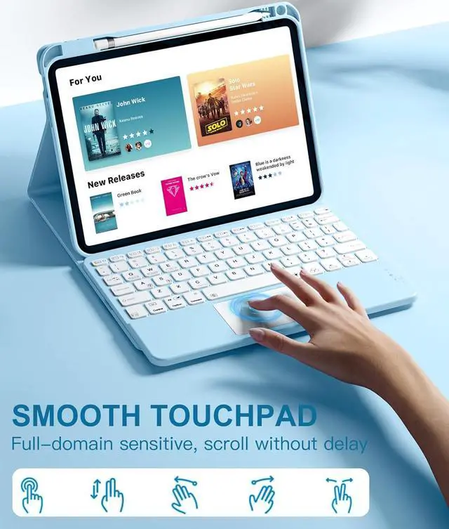 Alt view image 3 of 7 - Compatible for iPad 11th 10th Generation Case with Keyboard, Folio Cover with Pencil Holder, Multi-Touch Trackpad, 7 Color Backlit, Detachable Keyboard for iPad (A16) 11th/10th Gen (Sky Blue)