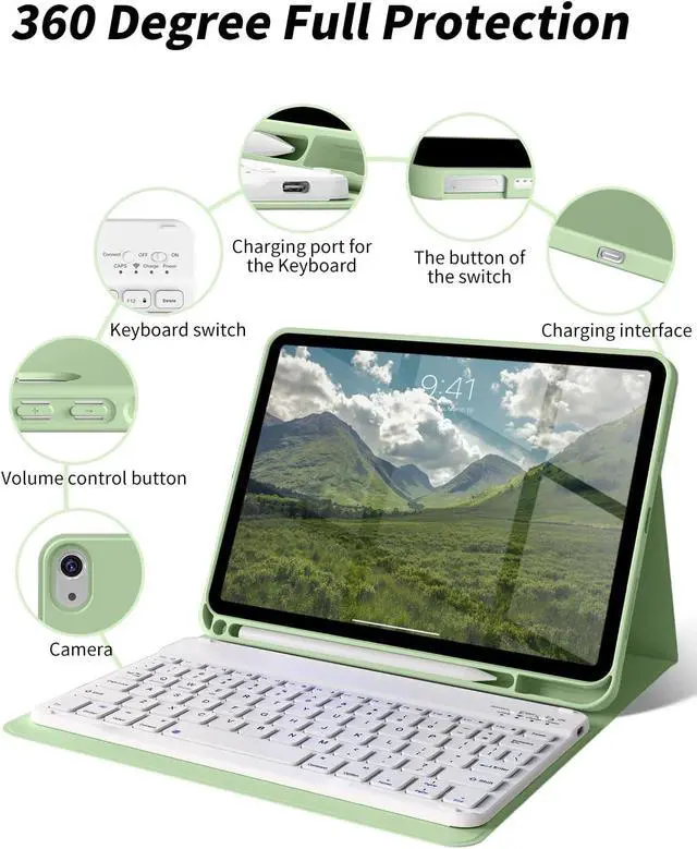 Alt view image 3 of 7 - for iPad 11th/10th Generation Case with Keyboard 11 inch A16 2025/10.9 inch 2022, Thin & Light Wireless Detachable Folio Keyboard Case with Pencil Holder, Auto Sleep/Wake (Sage Green)