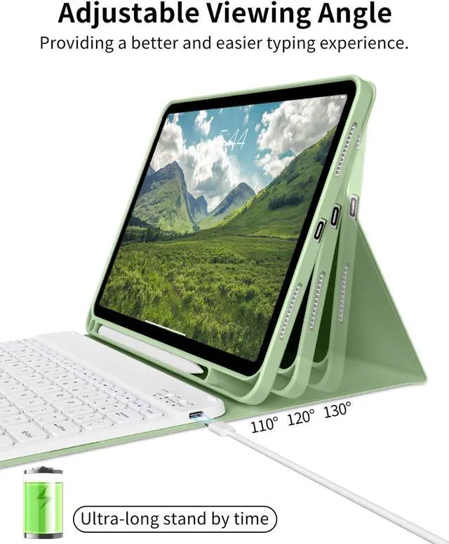 Alt view image 5 of 7 - for iPad 11th/10th Generation Case with Keyboard 11 inch A16 2025/10.9 inch 2022, Thin & Light Wireless Detachable Folio Keyboard Case with Pencil Holder, Auto Sleep/Wake (Sage Green)