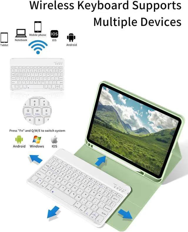 Alt view image 6 of 7 - for iPad 11th/10th Generation Case with Keyboard 11 inch A16 2025/10.9 inch 2022, Thin & Light Wireless Detachable Folio Keyboard Case with Pencil Holder, Auto Sleep/Wake (Sage Green)