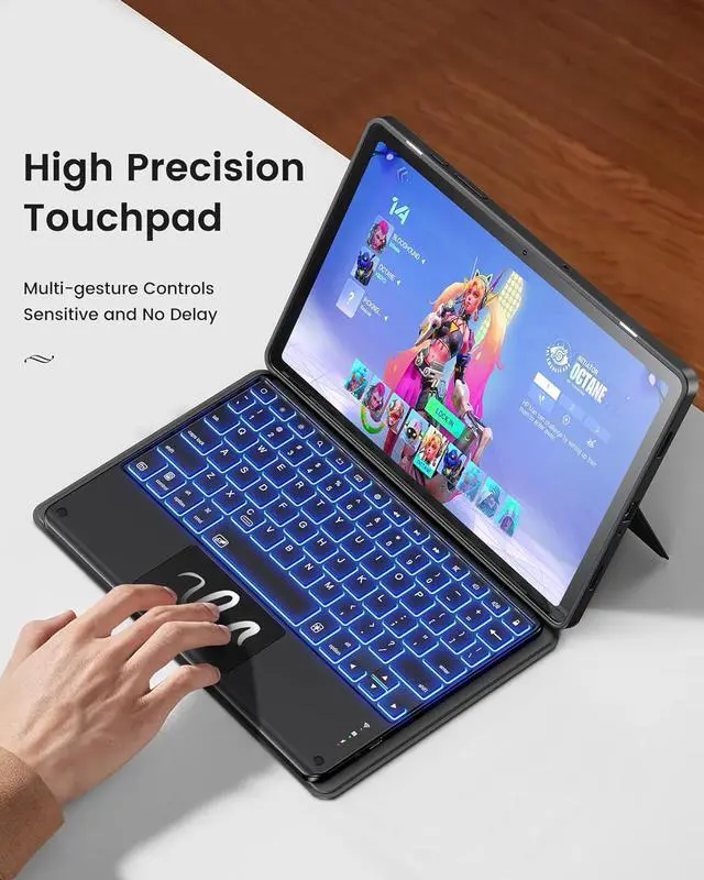 Alt view image 3 of 7 - Keyboard Case for Samsung Galaxy Tab A9+ 5G with 7-Color Backlight & High Precision Trackpad, Slim and Portable Detachable Folder Style Keyboard Case for Tab A9 Plus 11 inch, Black