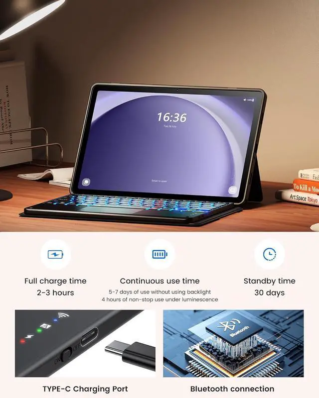 Alt view image 4 of 7 - Keyboard Case for Samsung Galaxy Tab A9+ 5G with 7-Color Backlight & High Precision Trackpad, Slim and Portable Detachable Folder Style Keyboard Case for Tab A9 Plus 11 inch, Black