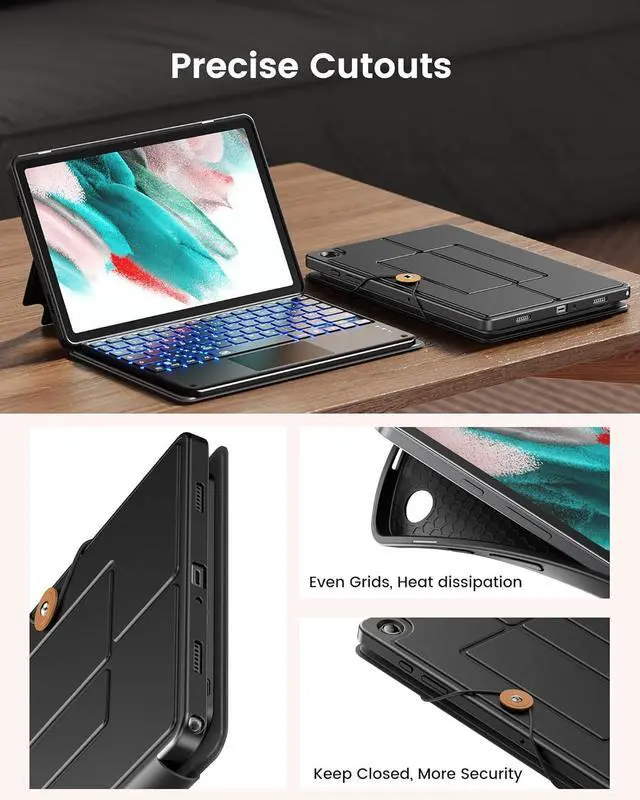 Alt view image 5 of 7 - Keyboard Case for Samsung Galaxy Tab A9+ 5G with 7-Color Backlight & High Precision Trackpad, Slim and Portable Detachable Folder Style Keyboard Case for Tab A9 Plus 11 inch, Black