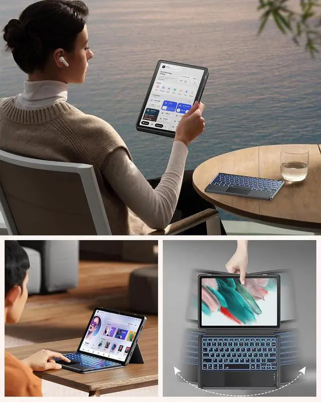 Alt view image 6 of 7 - Keyboard Case for Samsung Galaxy Tab A9+ 5G with 7-Color Backlight & High Precision Trackpad, Slim and Portable Detachable Folder Style Keyboard Case for Tab A9 Plus 11 inch, Black