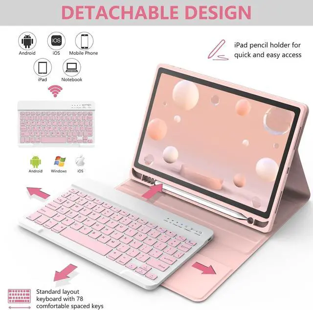 Alt view image 4 of 7 - Keyboard Case for iPad Air 11-inch M3/M2/Air 5th/ 4th Generation- Detachable Bluetooth Keyboard Case with Pencil Holder - Flip Stand Cover for iPad Air 11"(2025&2024) /Air 5 2022/Air 4 2020/Pro 11 1st
