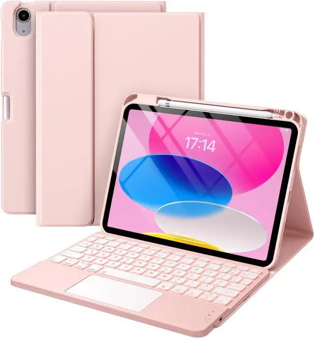 Main image of Compatible for iPad 11th 10th Generation Case with Keyboard, Folio Cover with Pencil Holder, Multi-Touch Trackpad, 7 Color Backlit, Detachable Keyboard for iPad (A16) 11th/10th Gen (Light Pink