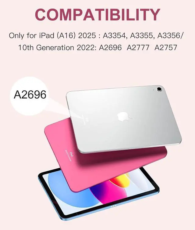 Alt view image 2 of 7 - Compatible for iPad 11th 10th Generation Case with Keyboard, Folio Cover with Pencil Holder, Multi-Touch Trackpad, 7 Color Backlit, Detachable Keyboard for iPad (A16) 11th/10th Gen (Light Pink