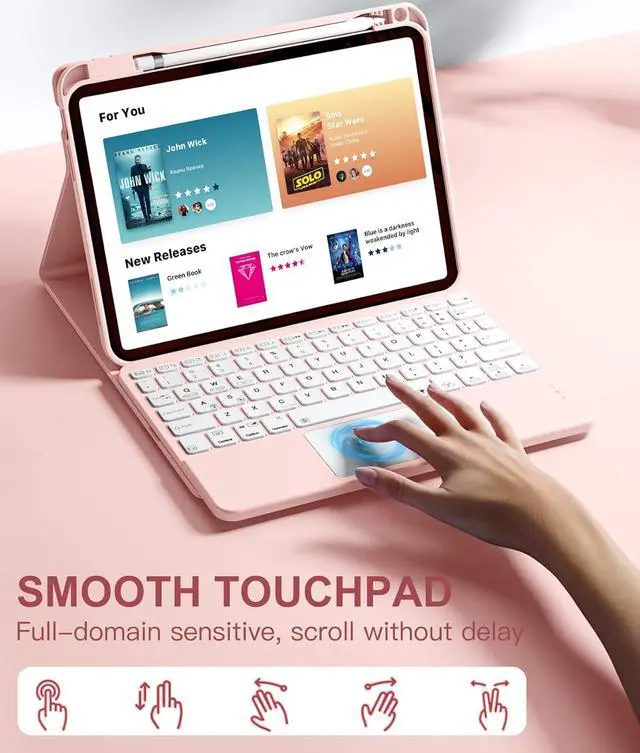 Alt view image 3 of 7 - Compatible for iPad 11th 10th Generation Case with Keyboard, Folio Cover with Pencil Holder, Multi-Touch Trackpad, 7 Color Backlit, Detachable Keyboard for iPad (A16) 11th/10th Gen (Light Pink
